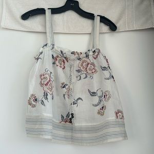 Madewell White Floral Top with Red and Blue Accents